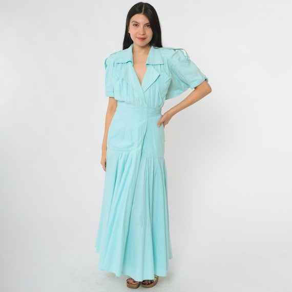 Prairie Wrap Dress 90s 80s Karen Alexander Western Cowgirl Baby Light Blue Cotton Maxi Dress Puff Sleeves Tie Waist Cottagecore Small S 9