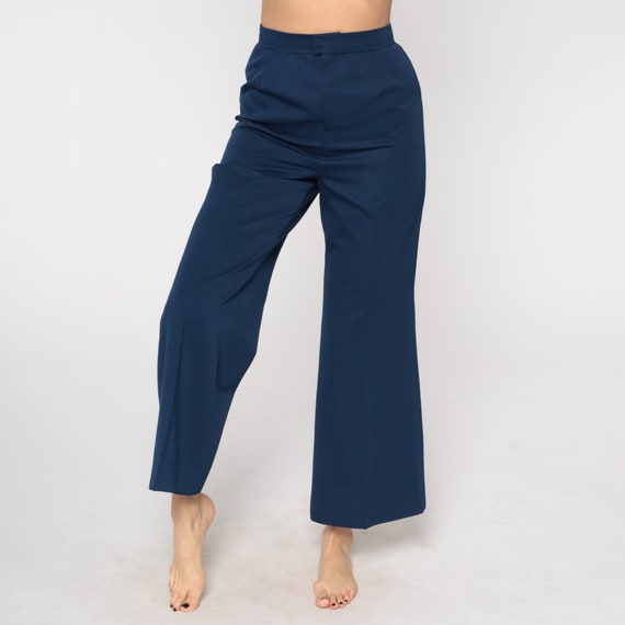 Navy Blue Bell Bottoms 70s Trousers Bell Bottom Pants Boho Hippie High Waisted Flared Retro Basic Seventies Flares Vintage 1970s Small S 27