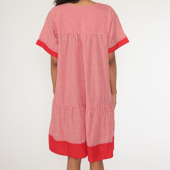 Checkered Lounge Dress 70s Mid Red Gingham Dress … - image 5