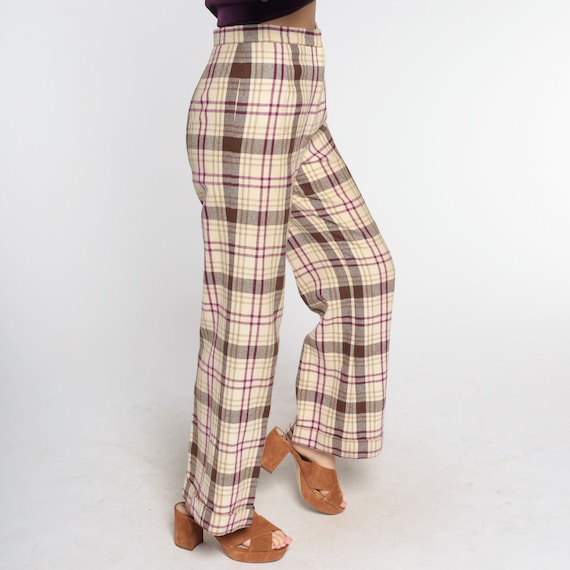 70s Plaid Pants Bell Bottom Trousers Retro Wide L… - image 5