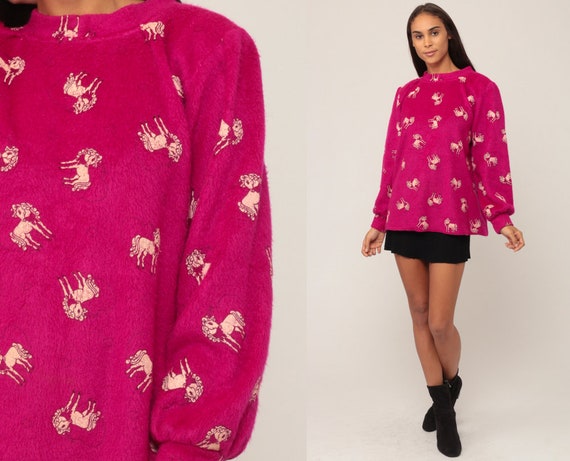 Unicorn Sweatshirt 80s Animal Shirt Unicorn HEART Sweatshirt Magenta FLEECE Sweatshirt Graphic All Over Print 1980s Vintage Medium