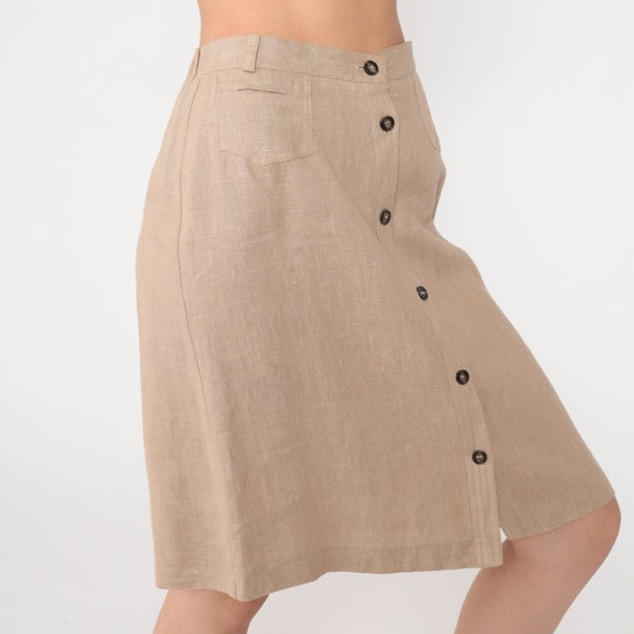 Linen Midi Skirt 80s Tan Button Up Straight Skirt… - image 5
