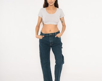 Dickies Carpenter Jeans Dark Wash Denim Straight Leg Workwear Utility Pants Blue Cotton Tool Pocket Loop Side Cargo Trousers 32 x 32 Medium