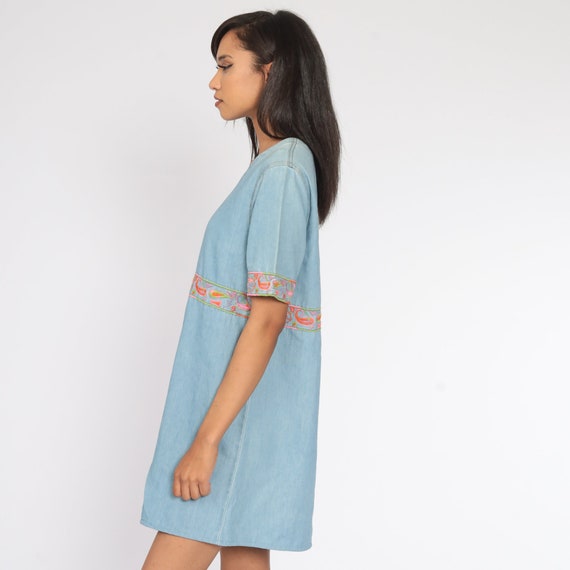 Embroidered Denim Dress 90s Paisley Embroidered D… - image 6