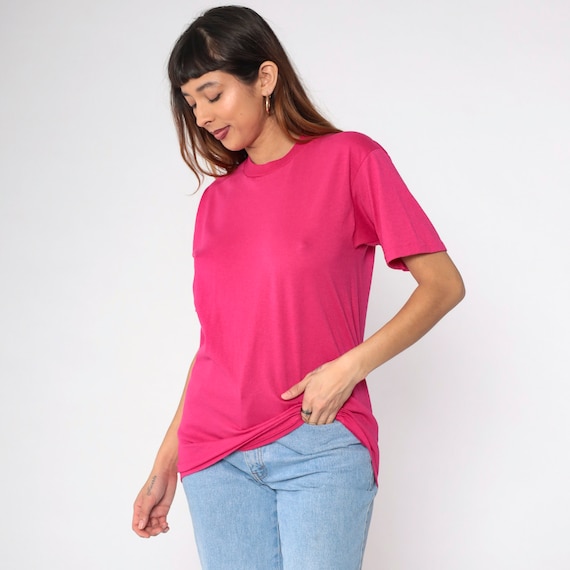 Hot Pink Shirt 90s Plain Fuchsia TShirt Short Sleeve Shirt Retro Tee Vintage 1990s Basic Solid Pink Jerzees USA Small S