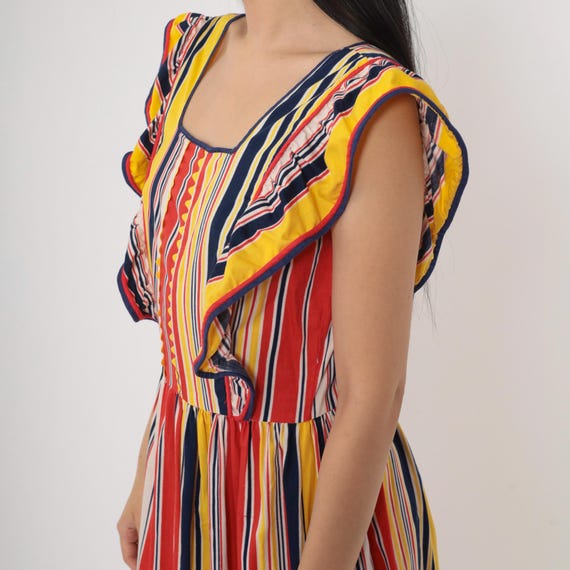 70s Striped Maxi Dress Ruffled Flutter Sleeve Boh… - image 6