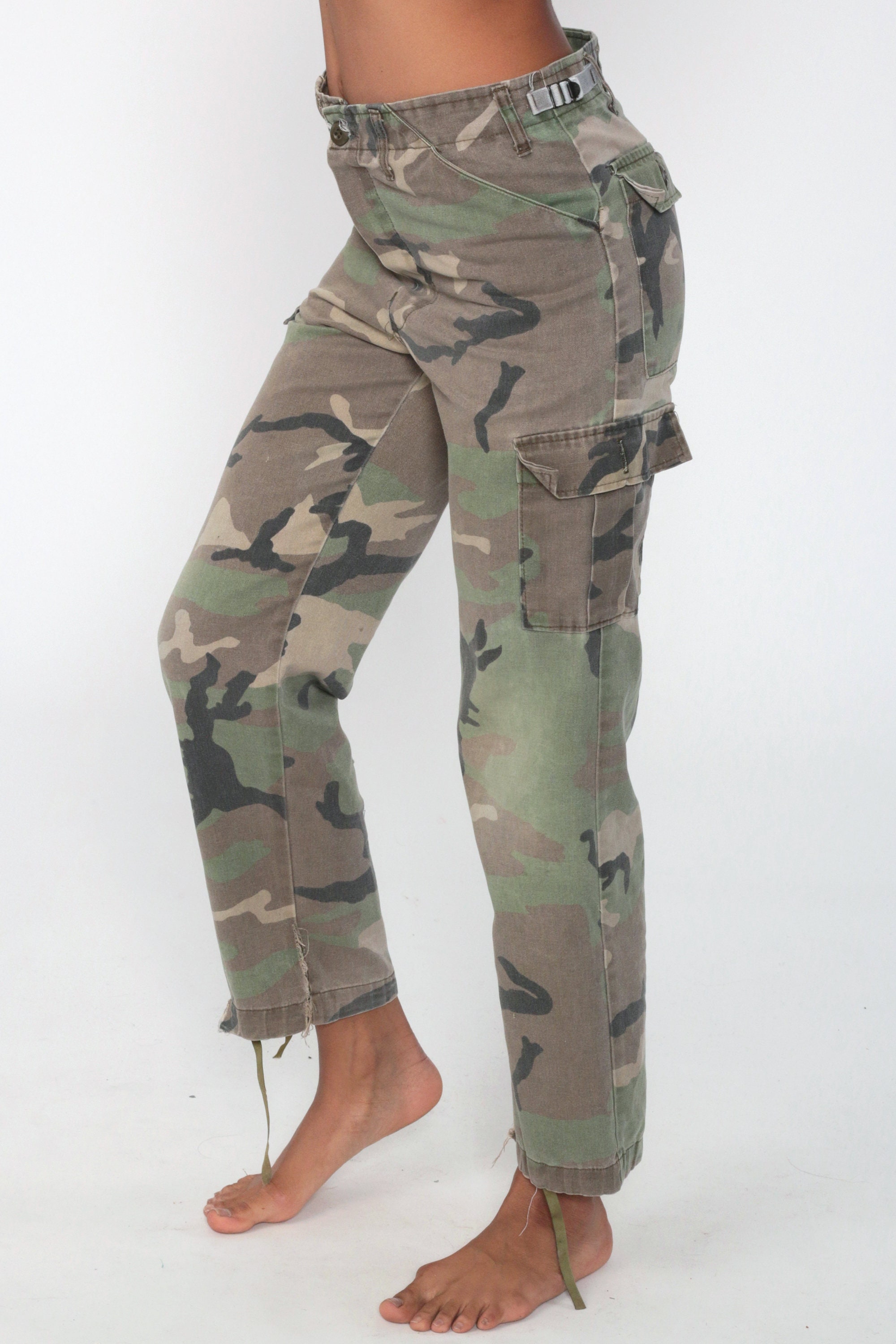 Camo Army Pants CARGO Pants 80s Military High Waisted Combat Olive ...
