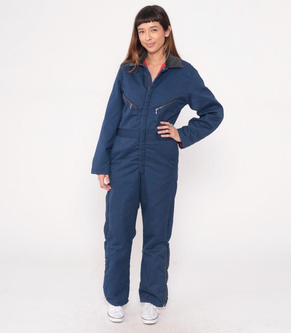 90s Blue Coveralls Work Jumpsuit Zip Front Long Sleeve One Piece Utility Boilersuit Vintage Workwear Mechanic Industrial Gorpcore Small S