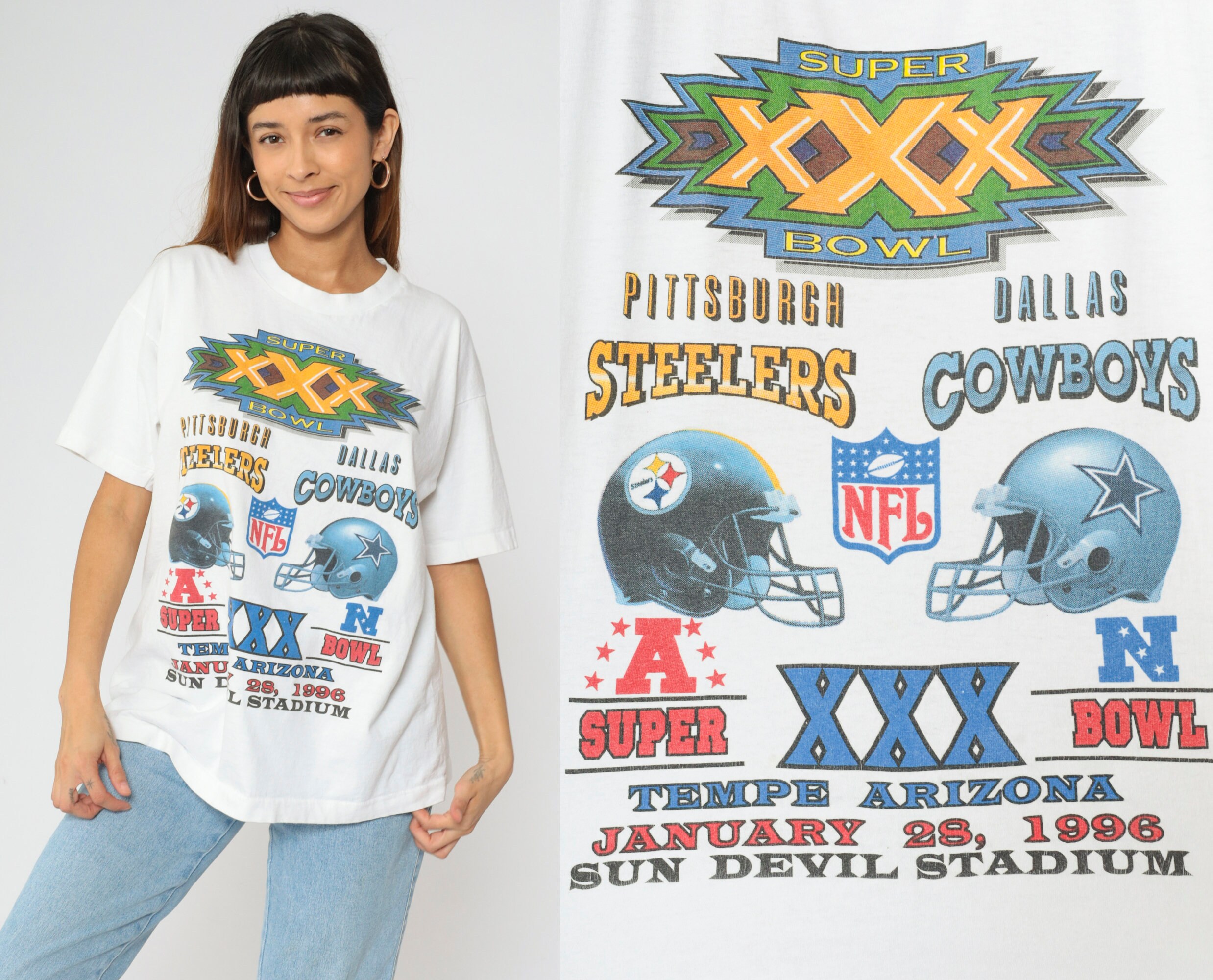 NFL 1996年 スーパーボウル Tシャツ カウボーイズ スティーラーズ Vintage 1996 Super Bowl XXX Steelers vs. Cowboys Shirt Adult