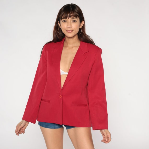 Red Blazer Jacket 80s Button Up Jacket Retro Busi… - image 4