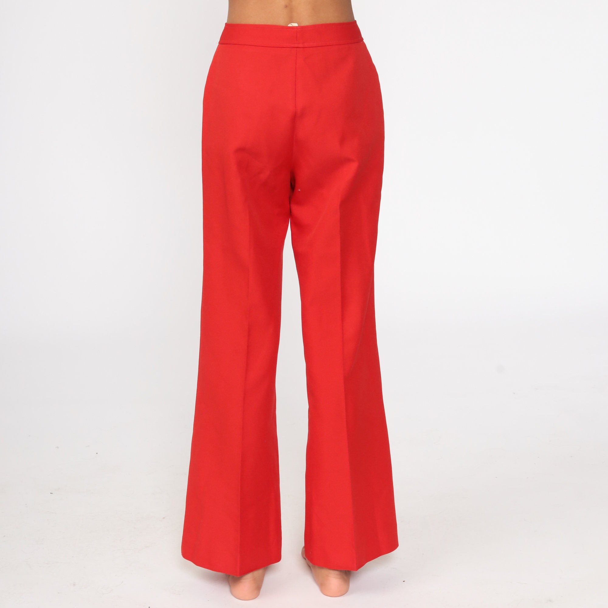 Red Bell Bottom Pants 70s High Waisted Trousers Boho Flared Polyester ...