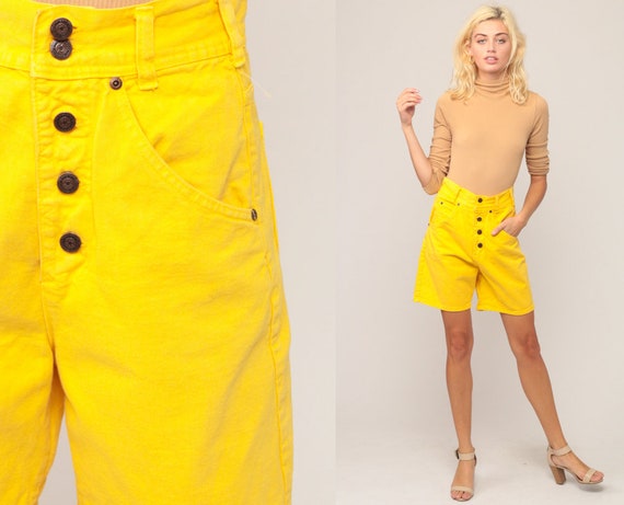 Yellow Jean Shorts 90s Denim Shorts 90s High Waisted Mom Shorts Button Fly Shorts Summer 1990s Jeans Grunge Vintage Extra Small xs