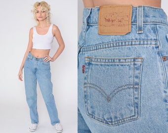 Levis 512 Jeans 90s Slim Fit Mom Jeans Tapered High Rise Waisted Levi Jeans Blue Denim Pants Retro 512s Vintage 1990s Small 6 Reg