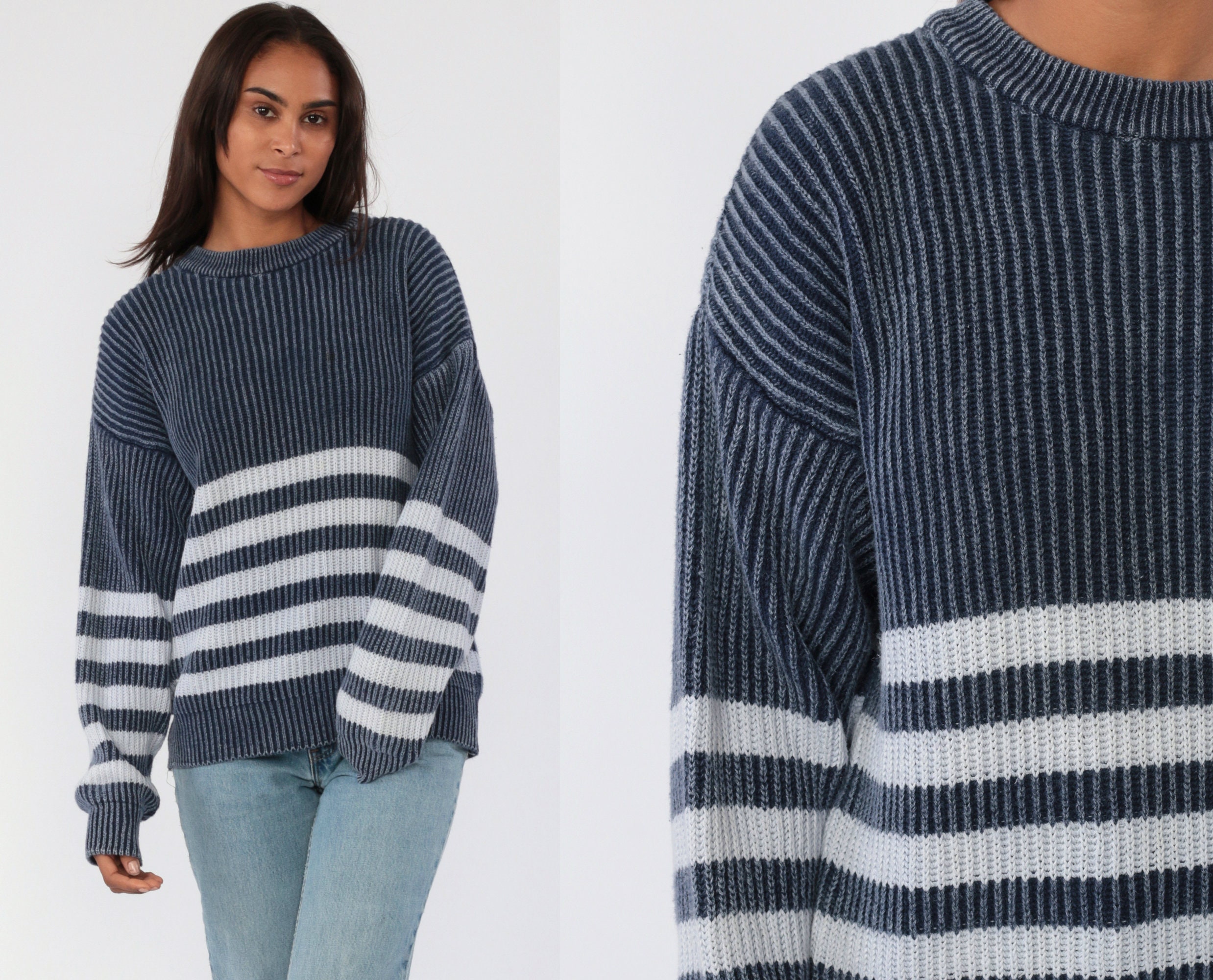Blue Striped Sweater 90s Sweater Ramie 