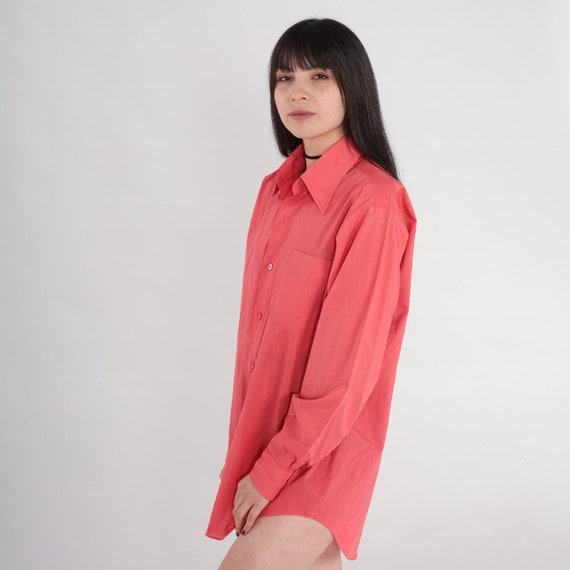 70s Button Up Shirt Coral Pink Long Sleeve Collar… - image 4