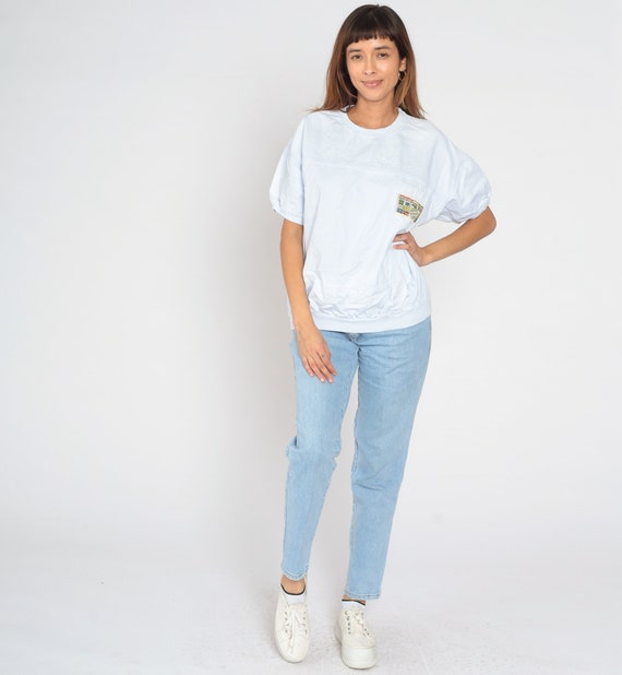 Slouchy White Shirt 90s Club Des Sportifs T-shirt Short Sleeve Banded Hem Top Logo Tee Chest Pocket Retro Casual Basic Vintage 1990s Large L View 4