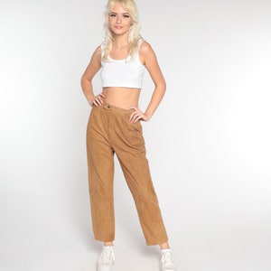 80s Suede Pants Brown Leather Pants Straight Leg Boho Western High Waisted Pants 1980s Trousers Vintage Bohemian High Waist Small s image 3