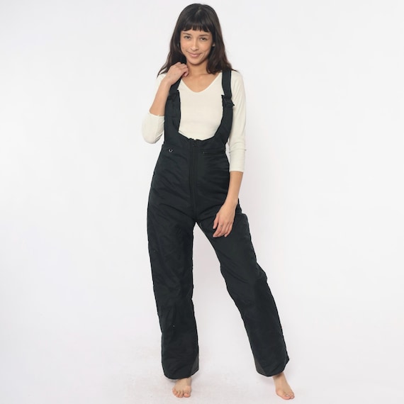 Black Ski Overalls 90s Snow Pants Suspender Zip Front Insulated Winter Snowboard Gorpcore Outdoor Vintage Sportswear Full Length Small S
