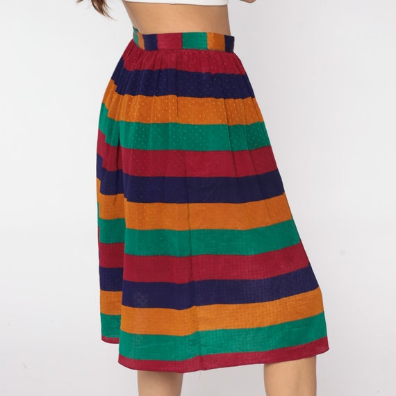 Rainbow Skirt 80s Striped Midi Skirt Boho High Wa… - image 5