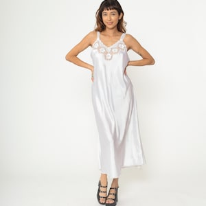 Vintage Dior Slip Dress 80s White Lace Trim Maxi Nightgown