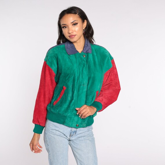 Suede Letterman Jacket Color Block Varsity Jacket 90s Green LEATHER Baseball Jacket Bomber Coat 80s Sportswear Red Blue Wilsons Small S