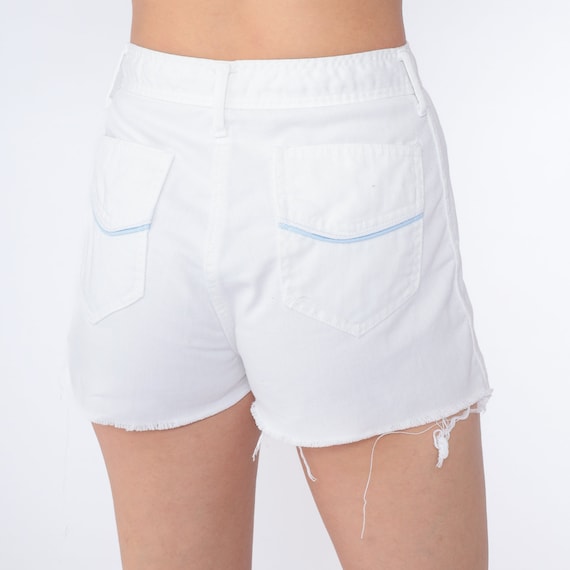 70s White Shorts Denim Cutoffs Mid Rise Cutoff Shorts Blue Trim Retro Seventies Hotpants Summer Frayed Festival Vintage 1970s Small S 26