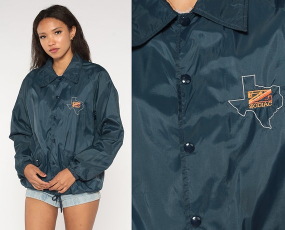 Zodiac Windbreaker Jacket 80s Navy Blue Texas Jacket Plain Zodiac Windbreaker Jacket 80s Navy Blue Texas Jacket Plain