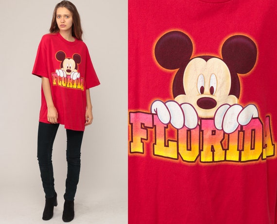 Mickey Mouse TShirt Walt Disney Shirt FLORIDA T Shirt 90s Graphic Cartoon T Shirt Vintage Retro Tee Red Extra Large xl