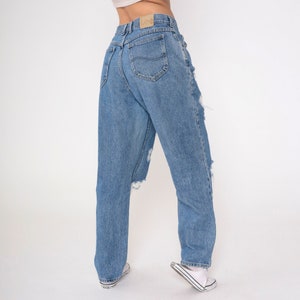 Jeans déchirés Lee des années 90, taille haute, jambe fuselée décontractée, pantalon en denim effet vieilli décontracté rétro des années 90, 32 moyenne grande image 5