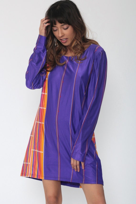 Purple Striped Dress RAINBOW Arrow Puff Sleeve Sh… - image 4