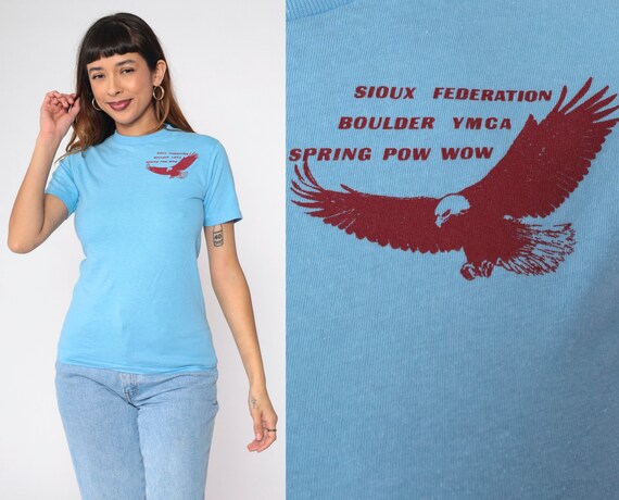 Sioux Federation Boulder YMCA Shirt 80s Spring Pow Wow Tshirt Vintage Native American Retro T Shirt 1980s Graphic Youth Large Women's xs