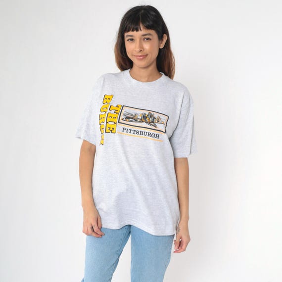 Vintage Pittsburgh T-Shirt 90s Grey The Burgh Cityscape Graphic Tee Pennsylvania TShirt Retro Tourist Travel Souvenir 1990s Extra Large xl