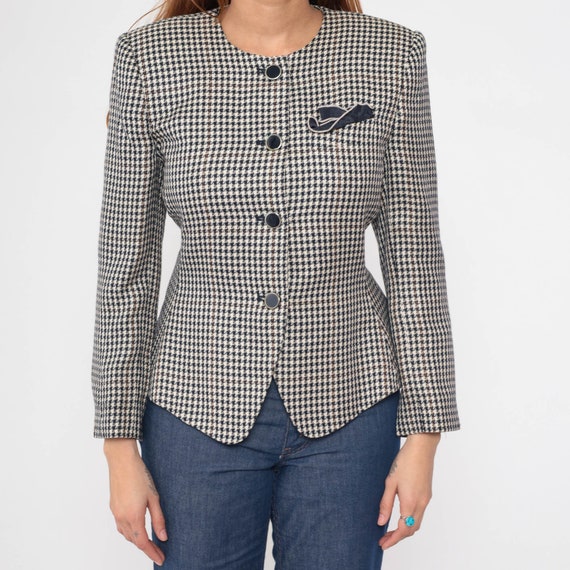 Houndstooth Jacket 80s 90s Checkered Blazer Retro… - image 8