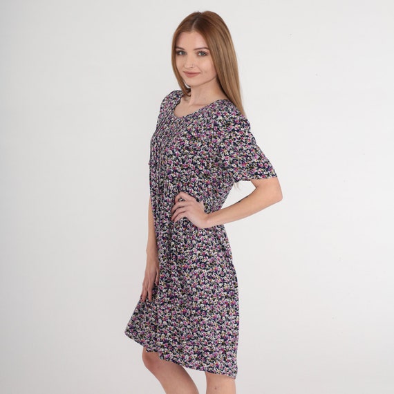 Purple Floral Dress 90s Mini Dress Flower Print Day Dress Short Sleeve Grunge Summer Sundress Navy Blue Hippie Vintage 1990s Medium Large