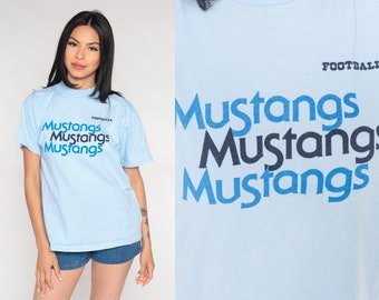 80s Mustangs Football Shirt Meadowcreek Mustangs Sports Tshirt Athletic Shirt 80s Tshirt Vintage 1980s Baby Blue Stedman Short Sleeve Medium
