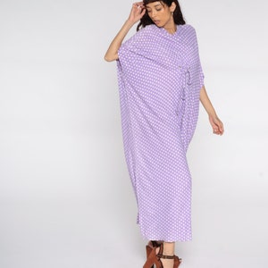 Hippie Caftan Dress 70s Maxi Boho Tent Purple Polka Dot Cocoon Dress 1970s Kimono Sleeve Bohemian Vintage Festival Small Medium Large xl image 4