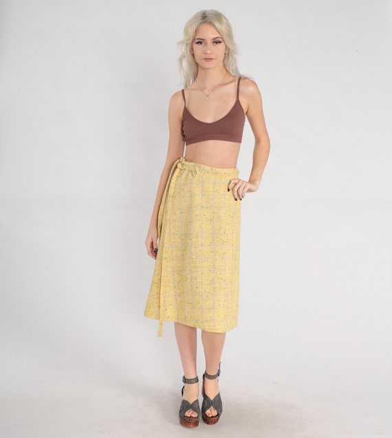 Checkered Wrap Skirt 60s Yellow Midi Skirt Retro … - image 2