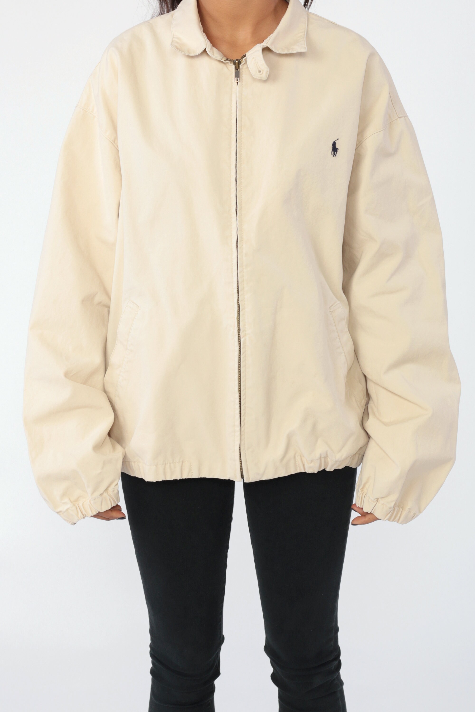 Ralph Lauren Jacket 90s Windbreaker POLO Sport Off-White Beige Jacket Retro Sports Plain Hipster 