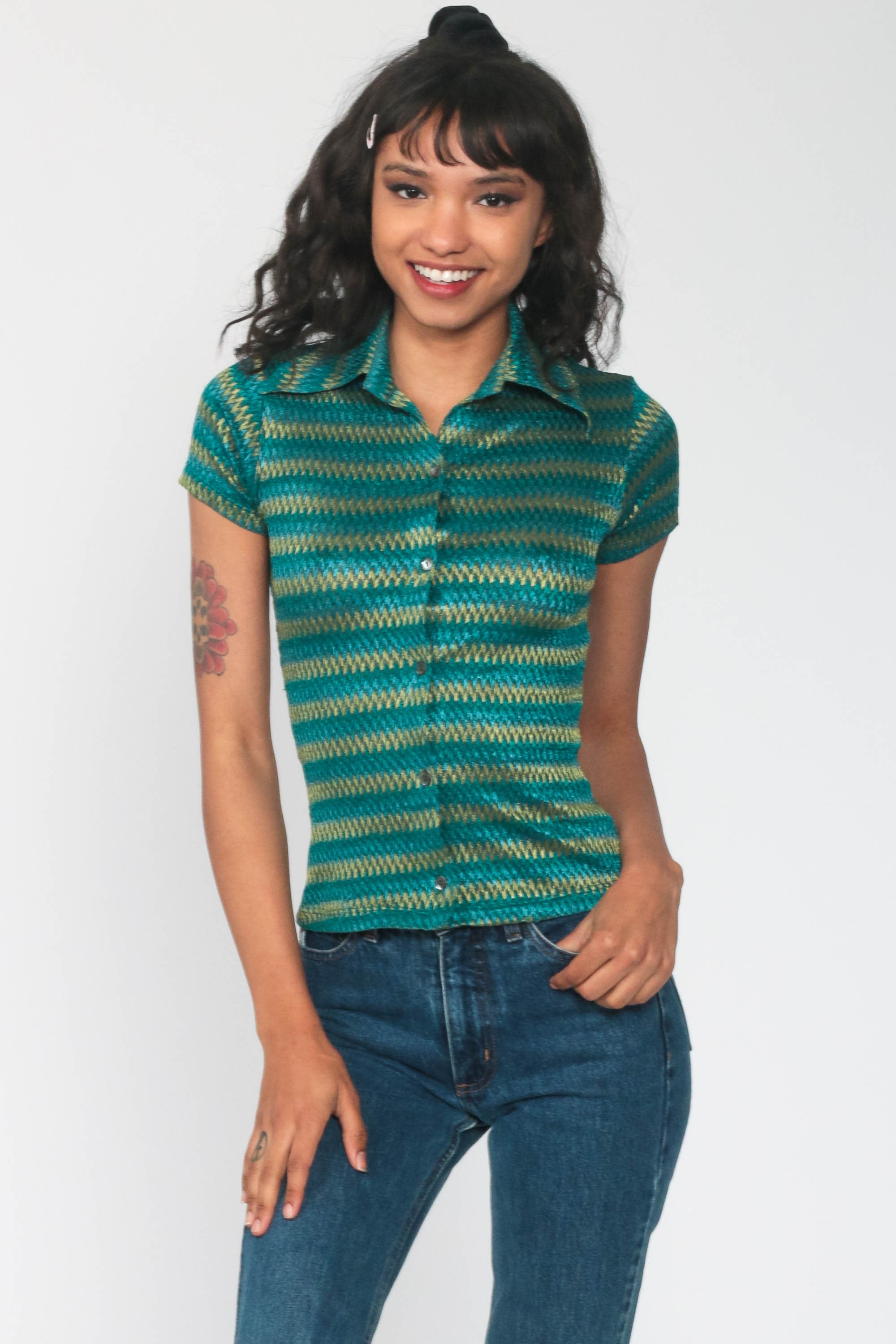green shirt blouse