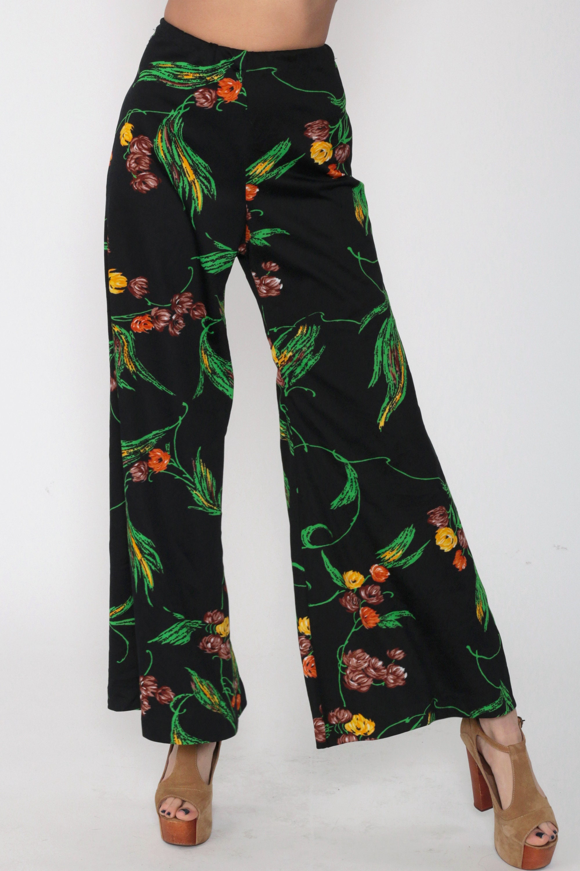 Floral Bell Bottom Pants PALAZZO Pants Bohemian 70s PSYCHEDELIC Hippie ...