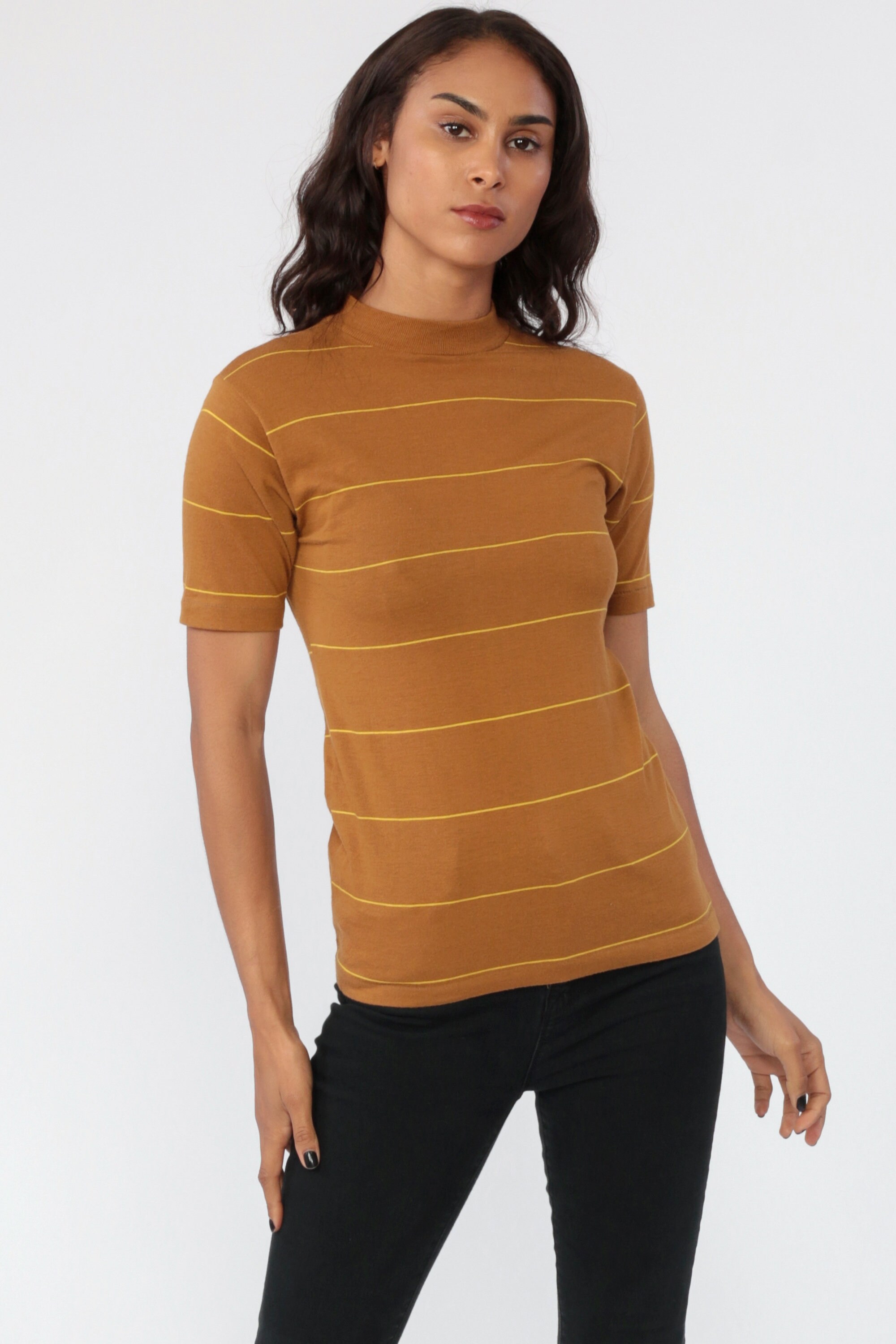 Download 80s STRIPED Shirt Brown 80s T Shirt Stranger Things Mock ...