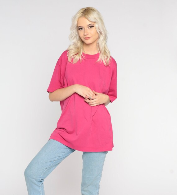 Hot Pink T Shirt 80s Plain T-Shirt Solid Color Single Stitch Tee Retro Basic Minimalist Tshirt Bright Summer Vintage 1980s Extra Large xl