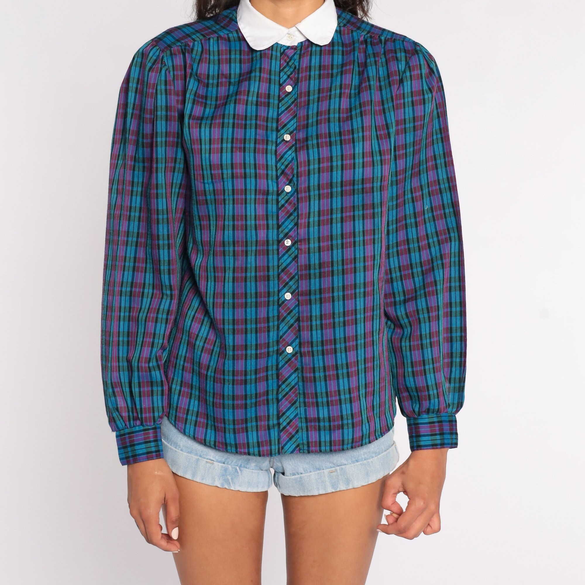 Lady Check Shirt Cotton Blouse Top Ruffle Collar Long Sleeve Preppy Lolita Shirt Lady Check Shirt Cotton Blouse Top Ruffle Collar Long Sleeve Preppy Lolita Shirt