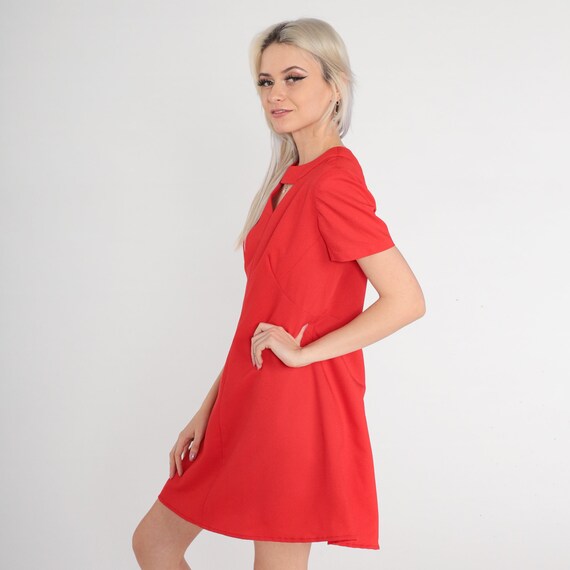 Red Cutout Dress 60s Mod Mini Dress Flared Shift … - image 4