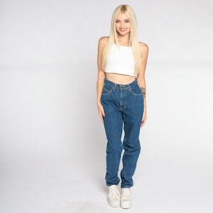 Straight Leg Jeans 90s Mom Jeans High Waisted Rise Dark Wash Relaxed Baggy Denim Pants Boyfriend Blue Streetwear Vintage 1990s Small S 26