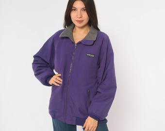 90s Land's End Purple Bomber Jacket Fleece Lined Zip Front Zip Pockets Gorpcore Outdoor Windbreaker Shell Coat Long Sleeve Vintage Medium M