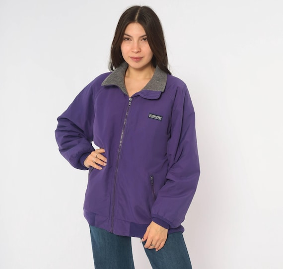 90s Land's End Purple Bomber Jacket Fleece Lined Zip Front Zip Pockets Gorpcore Outdoor Windbreaker Shell Coat Long Sleeve Vintage Medium M