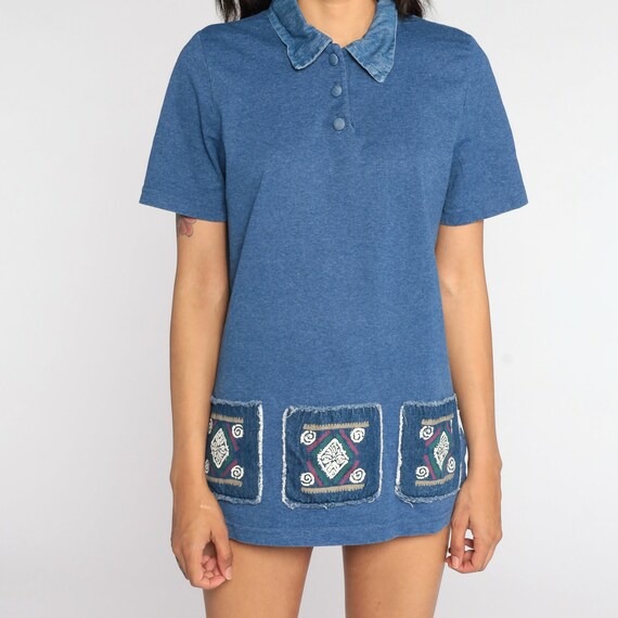 Geometric Shirt 90s Blue Polo Shirt Graphic Top S… - image 5