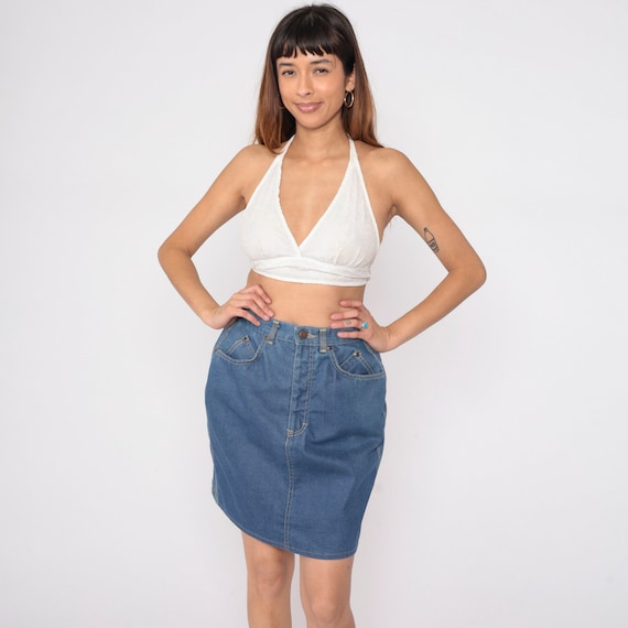 Denim Mini Skirt 80s Jean Pencil Skirt High Waisted Straight Cut Retro Basic Plain Casual Summer Streetwear Simple Vintage 1980s Small S