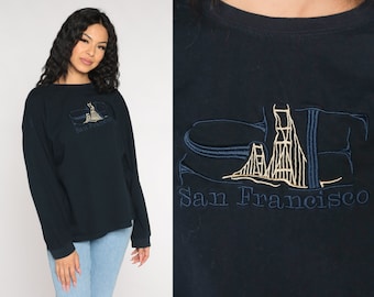 San Francisco Shirt Y2K Golden Gate Bridge Embroidered Long Sleeve California Tee Tourist Travel Navy Blue Vintage 00s Extra Large xl